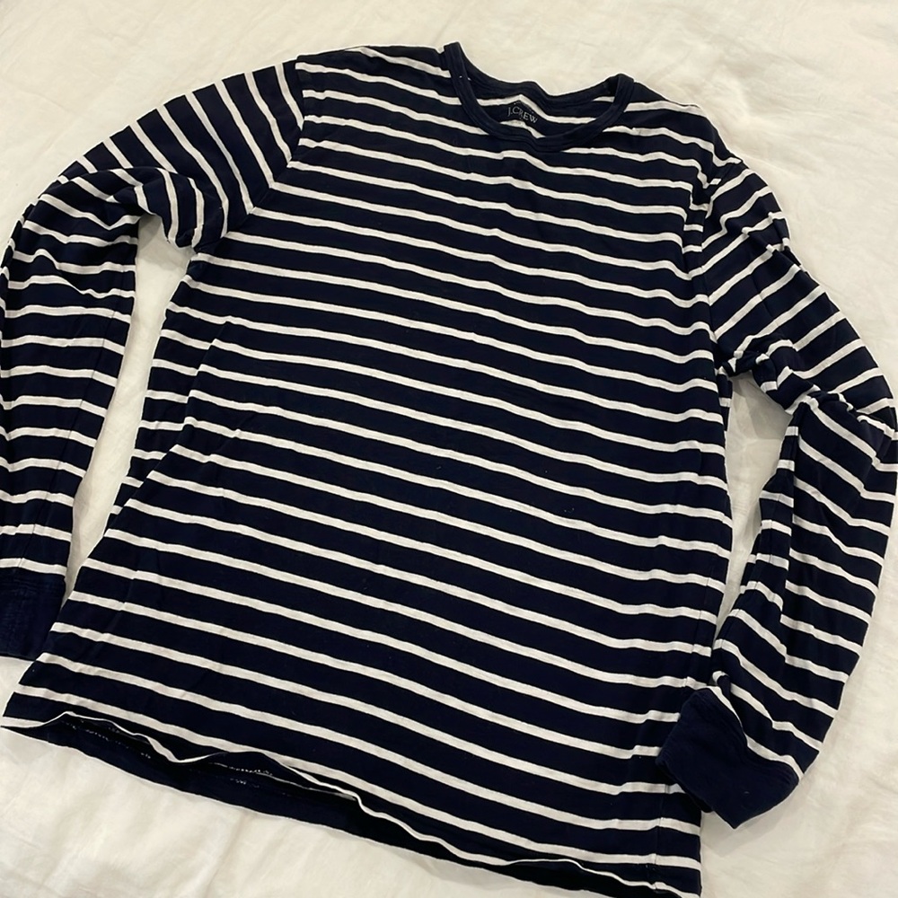 J Crew crewneck long sleeve tee, navy with white stripes